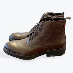 SECTION BROWN PEBBLED LEATHER LACE UP ZIPPER ANKLE BOOTS MEN SIZE